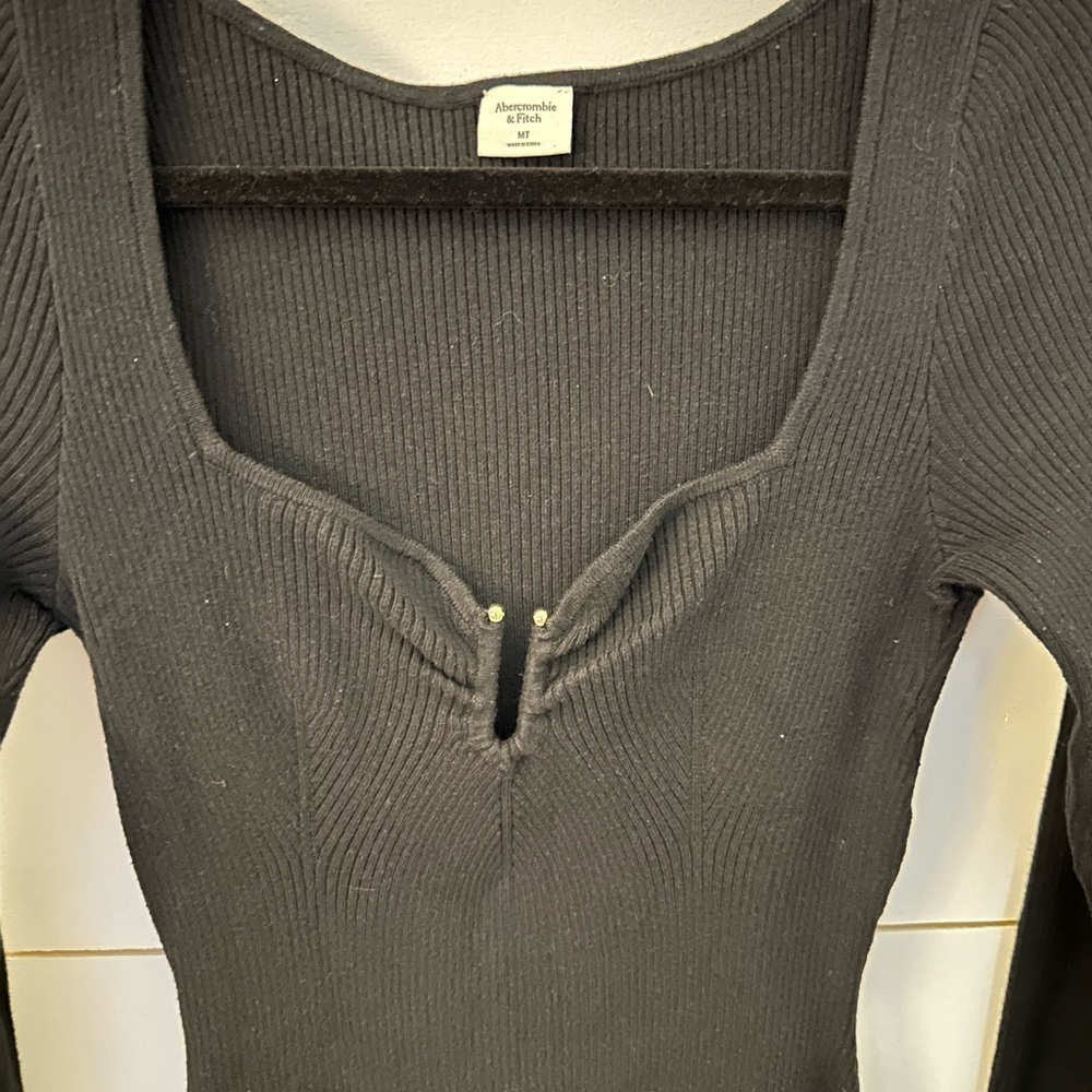 ABERCROMBIE & FITCH MT Black Hardware stretch mini sweater dress bodycon LBD - Picture 4 of 12